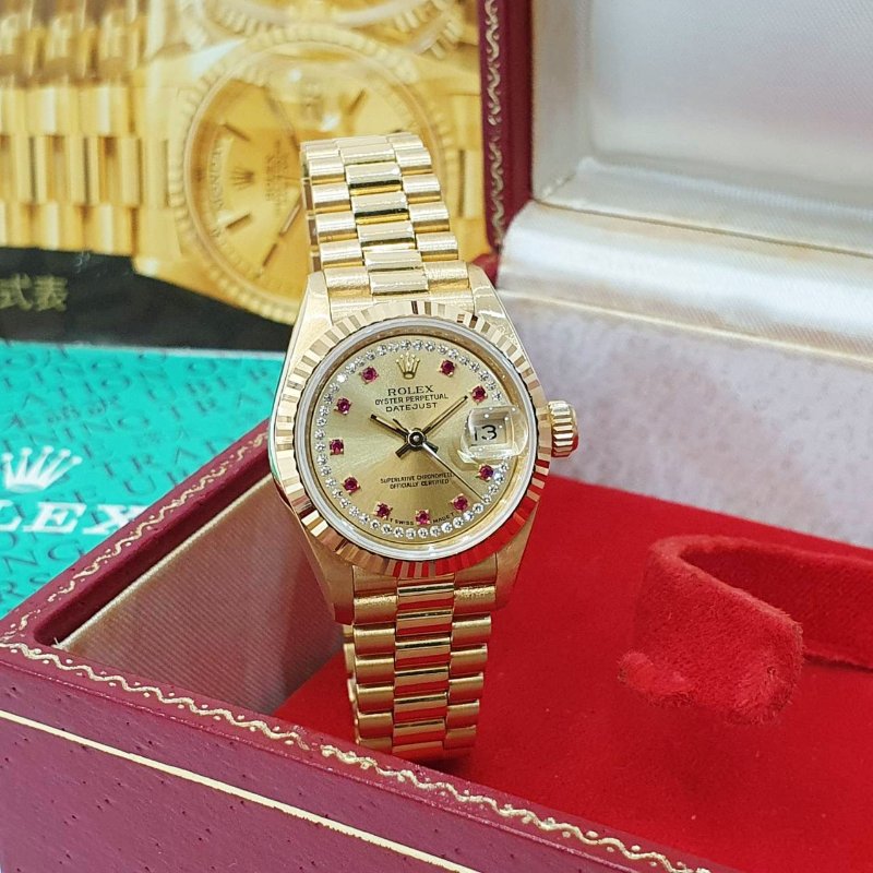 【大眾名錶】ROLEX勞力士 69178 Datejust 女錶18K蠔式 小紅寶石多層鑽面盤 太陽圈 錶徑26mm 自動上鍊 大眾名錶G271-3