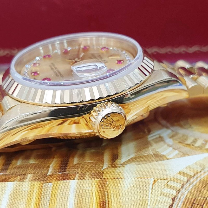 【大眾名錶】ROLEX勞力士 69178 Datejust 女錶18K蠔式 小紅寶石多層鑽面盤 太陽圈 錶徑26mm 自動上鍊 大眾名錶G271-6