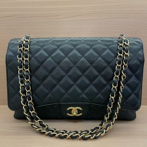 Chanel 黑金荔枝皮 超大號 cf 2011年 14開 鏈條單肩斜挎包 有塵袋 無卡無盒子 尺寸底長34*高21*寬10*