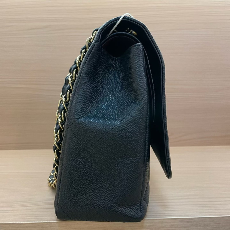 Chanel 黑金荔枝皮 超大號 cf 2011年 14開 鏈條單肩斜挎包 有塵袋 無卡無盒子 尺寸底長34*高21*寬10*-3