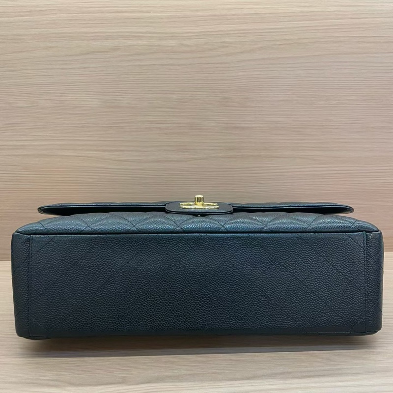 Chanel 黑金荔枝皮 超大號 cf 2011年 14開 鏈條單肩斜挎包 有塵袋 無卡無盒子 尺寸底長34*高21*寬10*-4