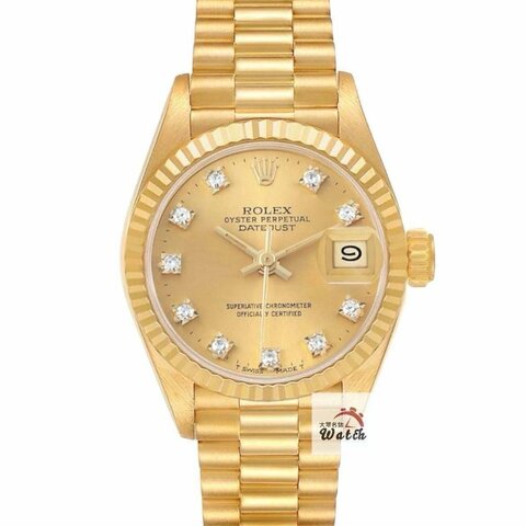 【大眾名錶】ROLEX勞力士 69178 Datejust 蠔式日誌 18K女錶 金色十鑽面盤 底蓋原廠貼紙 錶徑26mm 自動上鍊 大眾名錶B1289