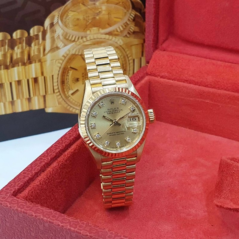 【大眾名錶】ROLEX勞力士 69178 Datejust 蠔式日誌 18K女錶 金色十鑽面盤 底蓋原廠貼紙 錶徑26mm 自動上鍊 大眾名錶B1289-1