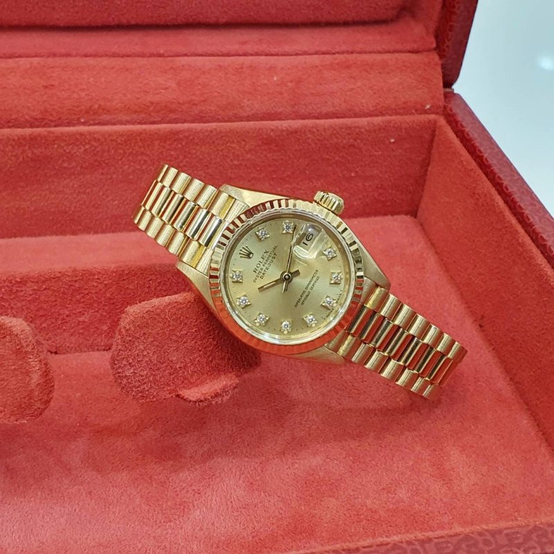 【大眾名錶】ROLEX勞力士 69178 Datejust 蠔式日誌 18K女錶 金色十鑽面盤 底蓋原廠貼紙 錶徑26mm 自動上鍊 大眾名錶B1289-2