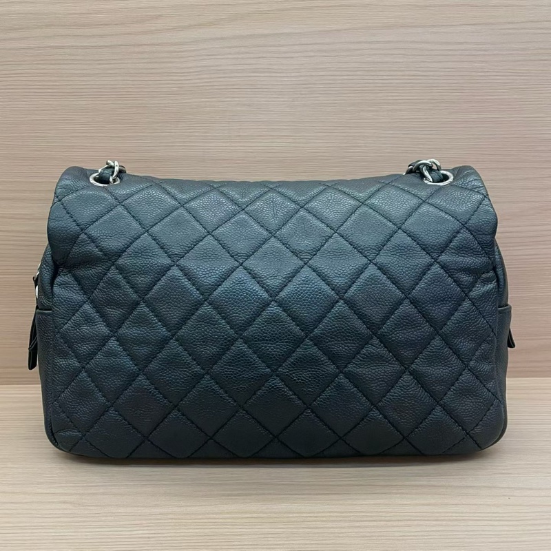 Chanel  CF黑银荔枝皮 雙拉鏈 單肩斜挎鏈條包2015年 20開 有塵袋 無卡無盒子 尺寸底長30*高15*-1