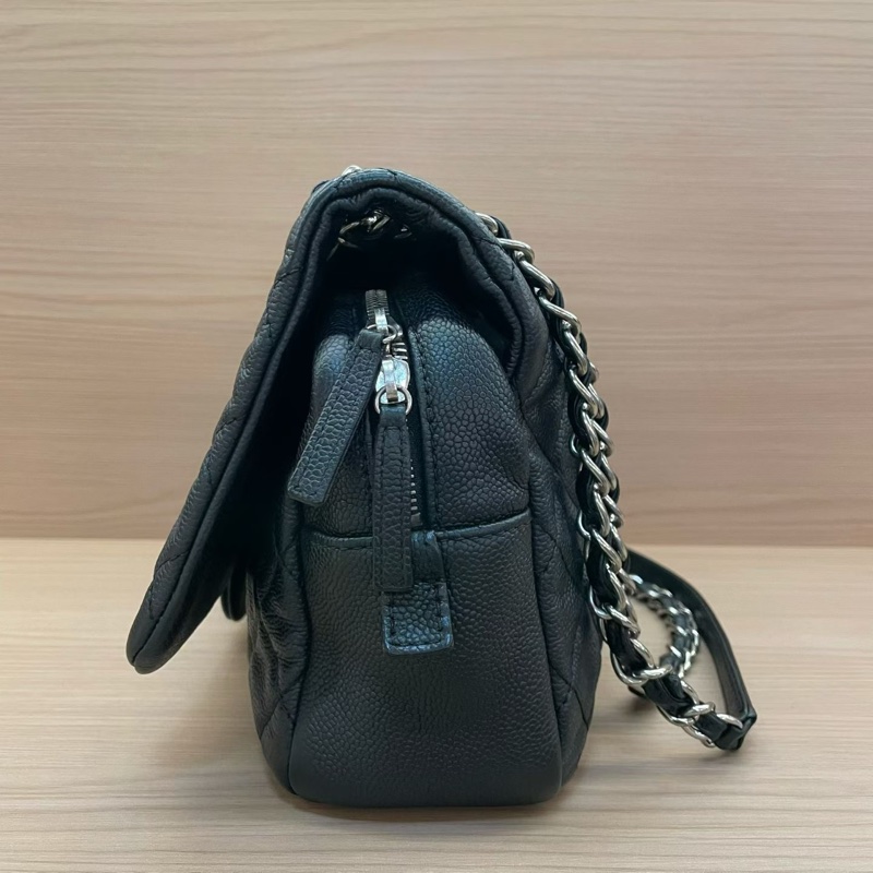 Chanel  CF黑银荔枝皮 雙拉鏈 單肩斜挎鏈條包2015年 20開 有塵袋 無卡無盒子 尺寸底長30*高15*-2