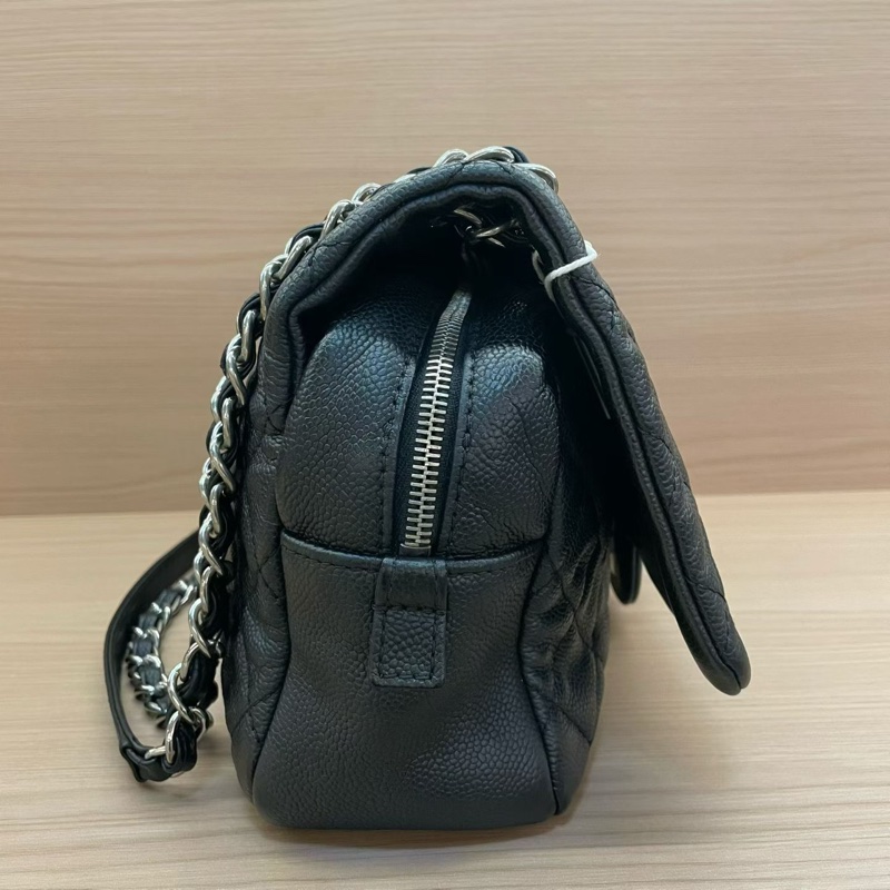 Chanel  CF黑银荔枝皮 雙拉鏈 單肩斜挎鏈條包2015年 20開 有塵袋 無卡無盒子 尺寸底長30*高15*-3