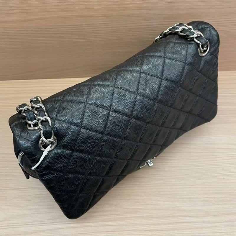 Chanel  CF黑银荔枝皮 雙拉鏈 單肩斜挎鏈條包2015年 20開 有塵袋 無卡無盒子 尺寸底長30*高15*-5