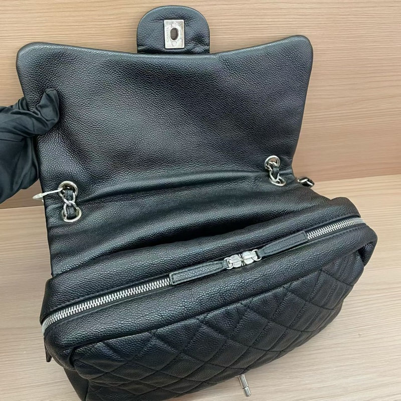 Chanel  CF黑银荔枝皮 雙拉鏈 單肩斜挎鏈條包2015年 20開 有塵袋 無卡無盒子 尺寸底長30*高15*-6