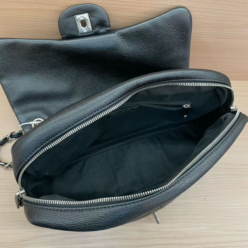 Chanel  CF黑银荔枝皮 雙拉鏈 單肩斜挎鏈條包2015年 20開 有塵袋 無卡無盒子 尺寸底長30*高15*-7