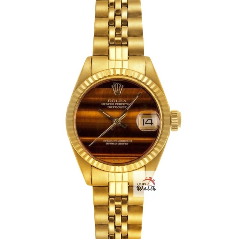 【大眾名錶】ROLEX勞力士 6917 Oyster Perpetual 蠔式 18K女款 原廠虎眼石面盤 原廠K金錶帶 錶徑26mm 自動上鍊 大眾名錶G272-0