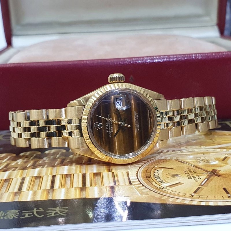 【大眾名錶】ROLEX勞力士 6917 Oyster Perpetual 蠔式 18K女款 原廠虎眼石面盤 原廠K金錶帶 錶徑26mm 自動上鍊 大眾名錶G272-4