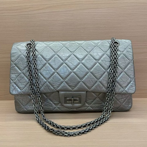 Chanel 深灰色 牛皮 双盖2.55cf大號 2011年 14開 千禧复古鏈條單肩斜挎包有塵袋 無卡無盒子 尺寸31*10*18