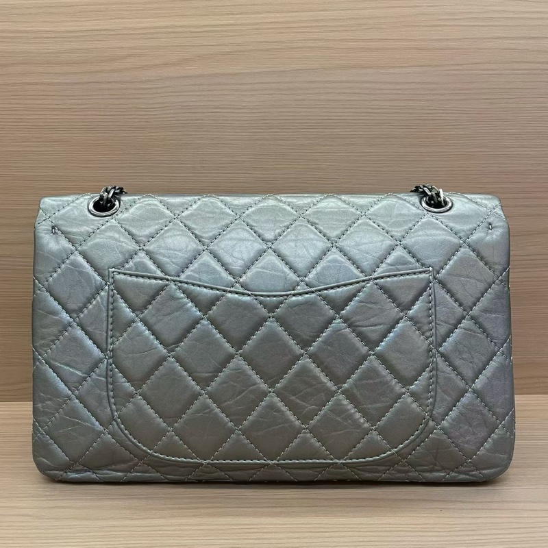 Chanel 深灰色 牛皮 双盖2.55cf大號 2011年 14開 千禧复古鏈條單肩斜挎包有塵袋 無卡無盒子 尺寸31*10*18-1