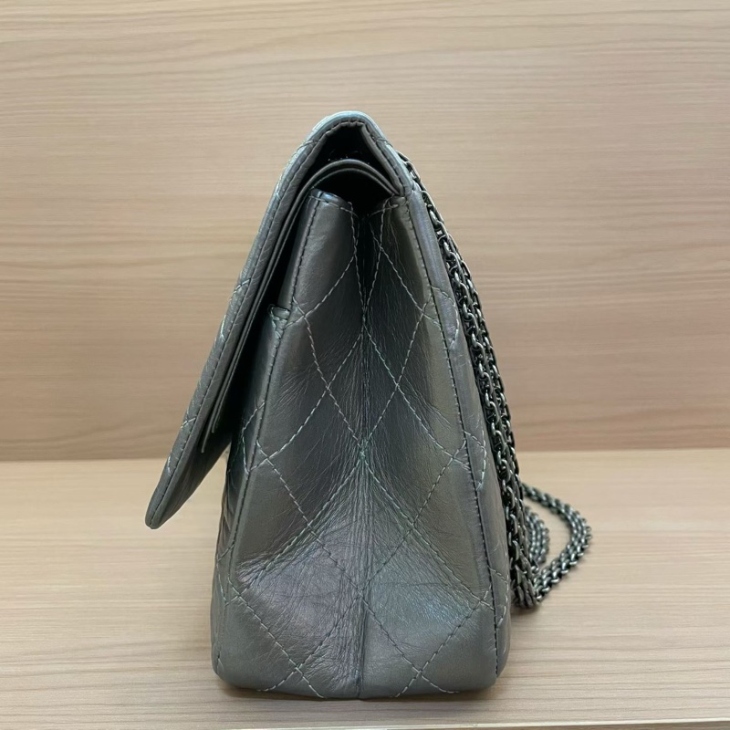 Chanel 深灰色 牛皮 双盖2.55cf大號 2011年 14開 千禧复古鏈條單肩斜挎包有塵袋 無卡無盒子 尺寸31*10*18-2