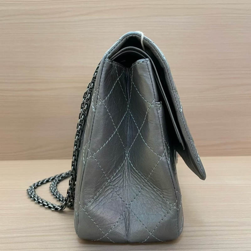 Chanel 深灰色 牛皮 双盖2.55cf大號 2011年 14開 千禧复古鏈條單肩斜挎包有塵袋 無卡無盒子 尺寸31*10*18-3