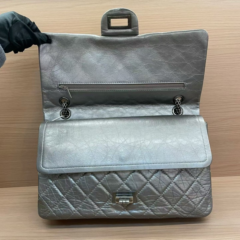 Chanel 深灰色 牛皮 双盖2.55cf大號 2011年 14開 千禧复古鏈條單肩斜挎包有塵袋 無卡無盒子 尺寸31*10*18-6