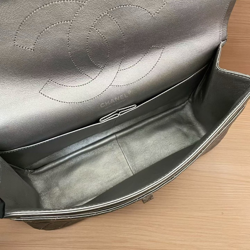 Chanel 深灰色 牛皮 双盖2.55cf大號 2011年 14開 千禧复古鏈條單肩斜挎包有塵袋 無卡無盒子 尺寸31*10*18-8