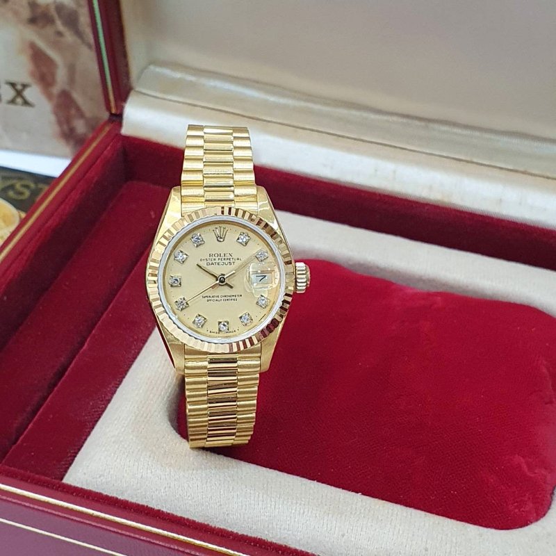 【大眾名錶】ROLEX勞力士 69178 Datejust 18K金蠔式 太陽圈 金色十鑽面盤 錶徑26mm 自動上鍊 18K金材質 大眾名錶G273-1