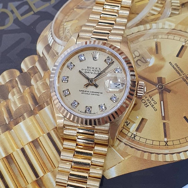 【大眾名錶】ROLEX勞力士 69178 Datejust 18K金蠔式 太陽圈 金色十鑽面盤 錶徑26mm 自動上鍊 18K金材質 大眾名錶G273-4