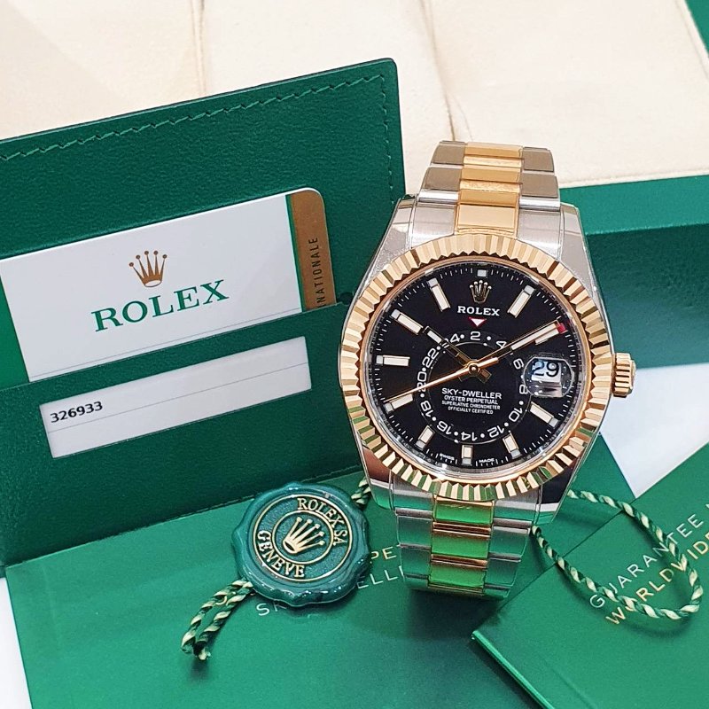【大眾名錶】ROLEX勞力士 326933 Sky-Dwellwe 2019/07 半金天行者 黑色面盤 沙羅系統 年曆功能 大眾名錶B1290-1