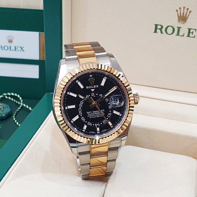 【大眾名錶】ROLEX勞力士 326933 Sky-Dwellwe 2019/07 半金天行者 黑色面盤 沙羅系統 年曆功能 大眾名錶B1290-3