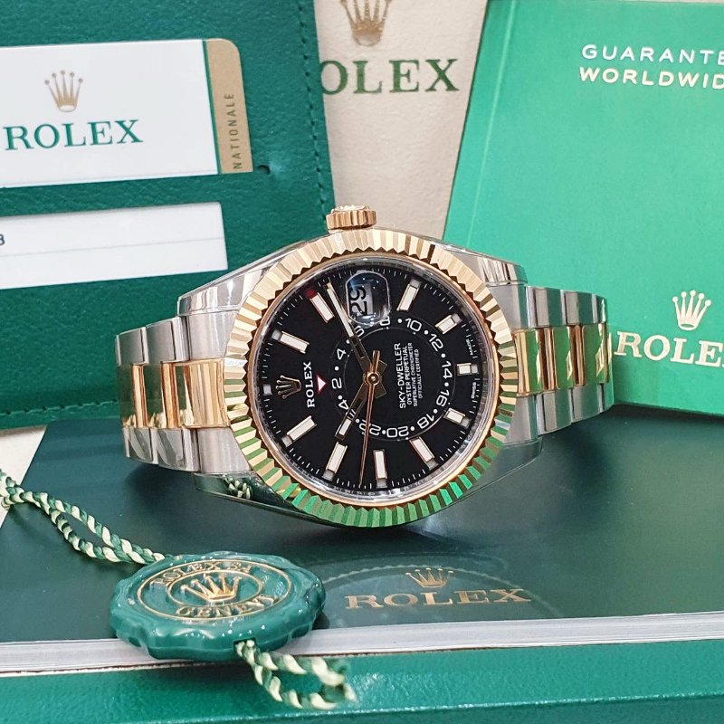 【大眾名錶】ROLEX勞力士 326933 Sky-Dwellwe 2019/07 半金天行者 黑色面盤 沙羅系統 年曆功能 大眾名錶B1290-4
