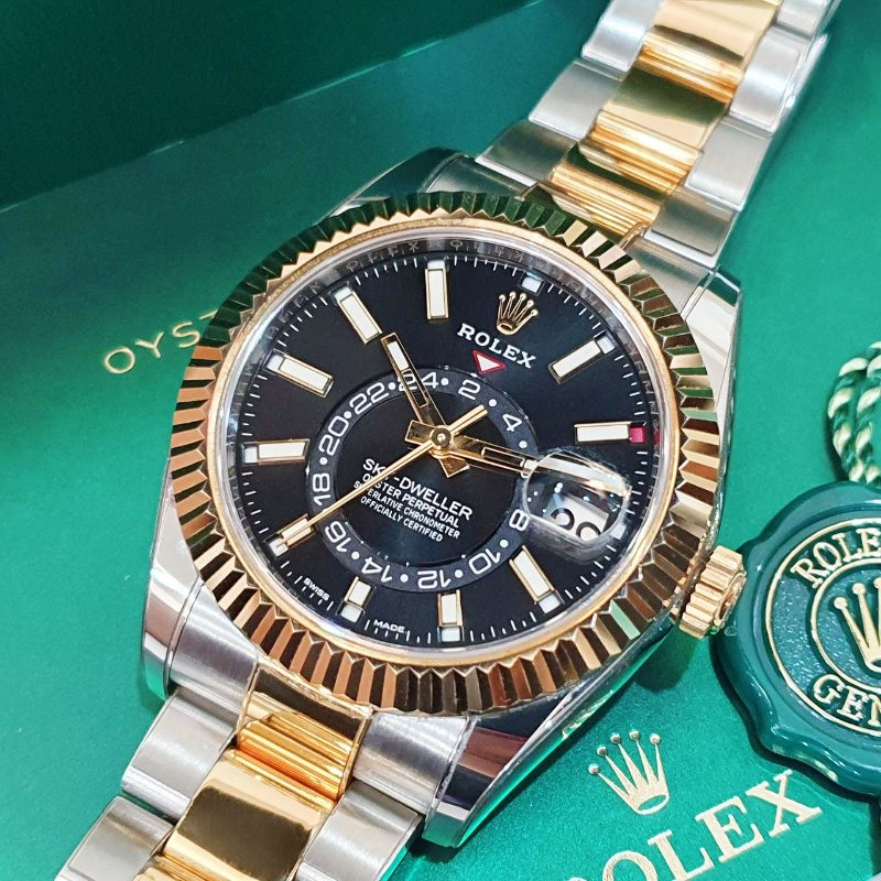 【大眾名錶】ROLEX勞力士 326933 Sky-Dwellwe 2019/07 半金天行者 黑色面盤 沙羅系統 年曆功能 大眾名錶B1290-5