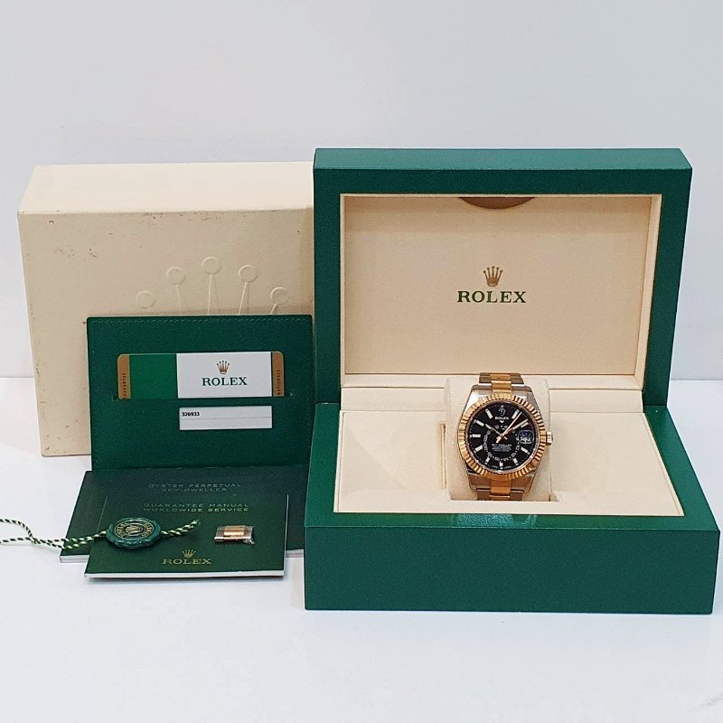 【大眾名錶】ROLEX勞力士 326933 Sky-Dwellwe 2019/07 半金天行者 黑色面盤 沙羅系統 年曆功能 大眾名錶B1290-9