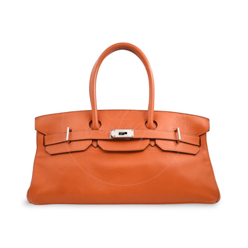 中古 愛馬仕 Hermes Shoulder Birkin 42 JPG 橙色銀色五金手袋-1