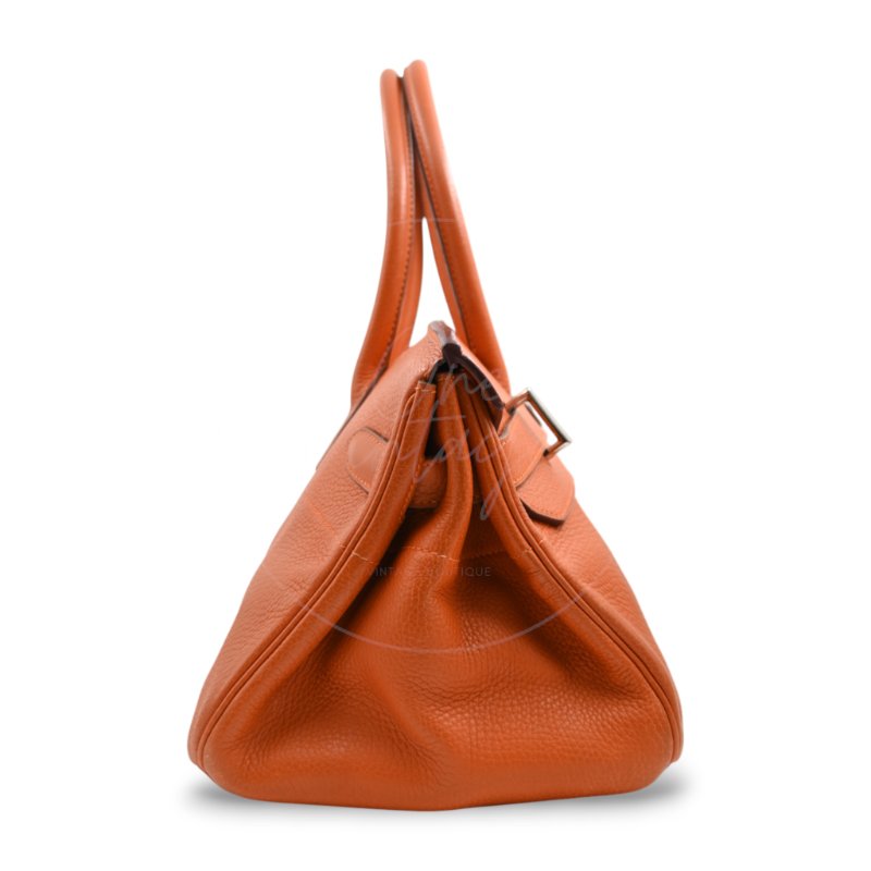 中古 愛馬仕 Hermes Shoulder Birkin 42 JPG 橙色銀色五金手袋-2