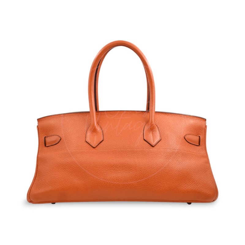中古 愛馬仕 Hermes Shoulder Birkin 42 JPG 橙色銀色五金手袋-3