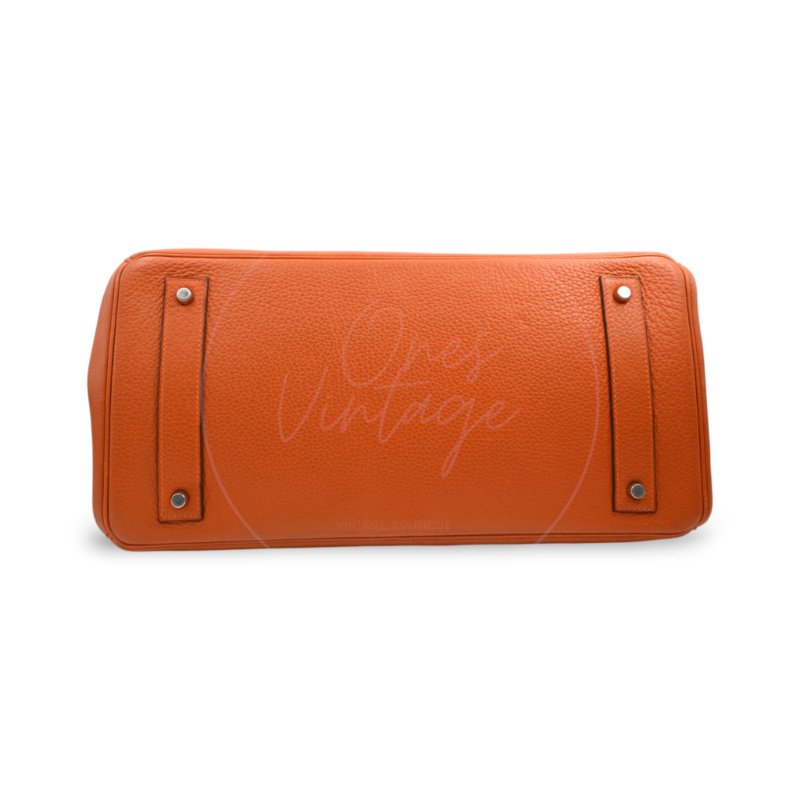 中古 愛馬仕 Hermes Shoulder Birkin 42 JPG 橙色銀色五金手袋-5