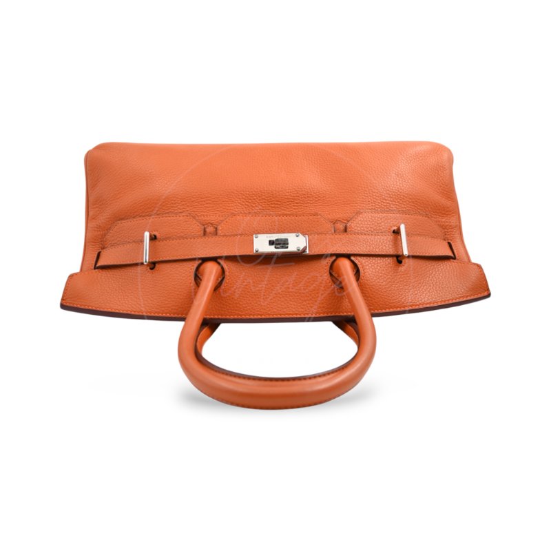 中古 愛馬仕 Hermes Shoulder Birkin 42 JPG 橙色銀色五金手袋-6