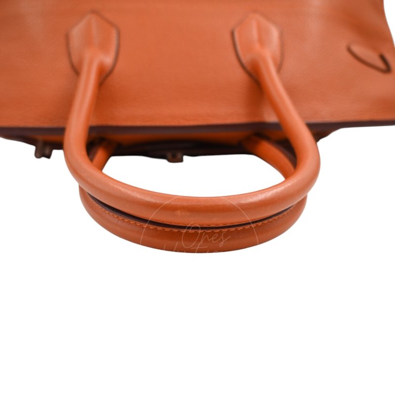 中古 愛馬仕 Hermes Shoulder Birkin 42 JPG 橙色銀色五金手袋-7