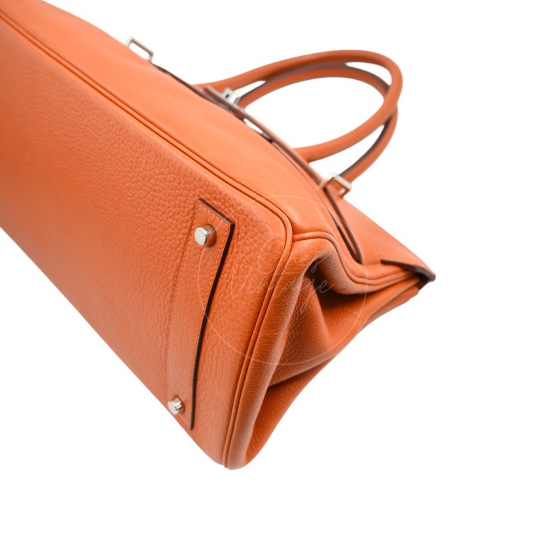 中古 愛馬仕 Hermes Shoulder Birkin 42 JPG 橙色銀色五金手袋-19