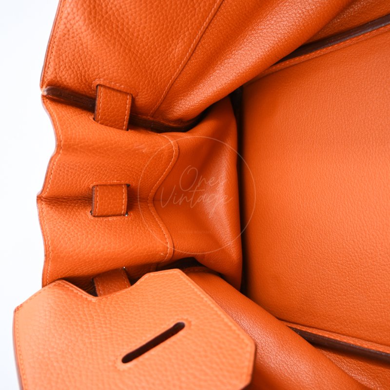 中古 愛馬仕 Hermes Shoulder Birkin 42 JPG 橙色銀色五金手袋-23