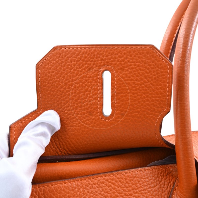中古 愛馬仕 Hermes Shoulder Birkin 42 JPG 橙色銀色五金手袋-26