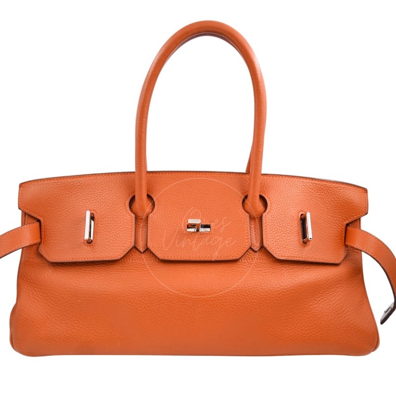 中古 愛馬仕 Hermes Shoulder Birkin 42 JPG 橙色銀色五金手袋-27