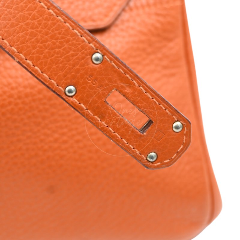 中古 愛馬仕 Hermes Shoulder Birkin 42 JPG 橙色銀色五金手袋-29