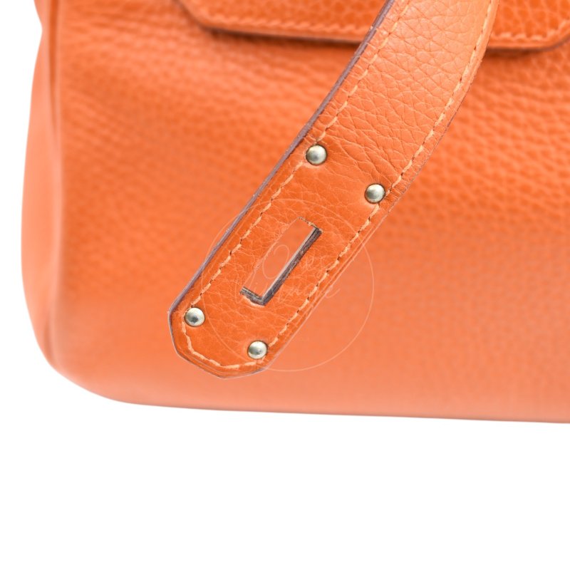 中古 愛馬仕 Hermes Shoulder Birkin 42 JPG 橙色銀色五金手袋-30