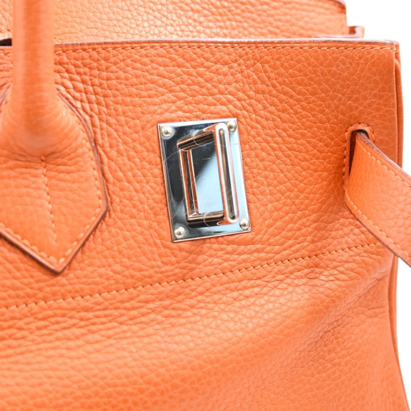 中古 愛馬仕 Hermes Shoulder Birkin 42 JPG 橙色銀色五金手袋-31