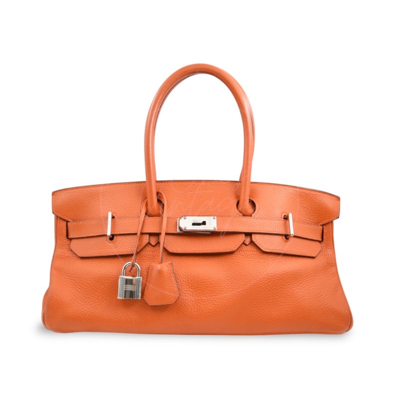中古 愛馬仕 Hermes Shoulder Birkin 42 JPG 橙色銀色五金手袋-41