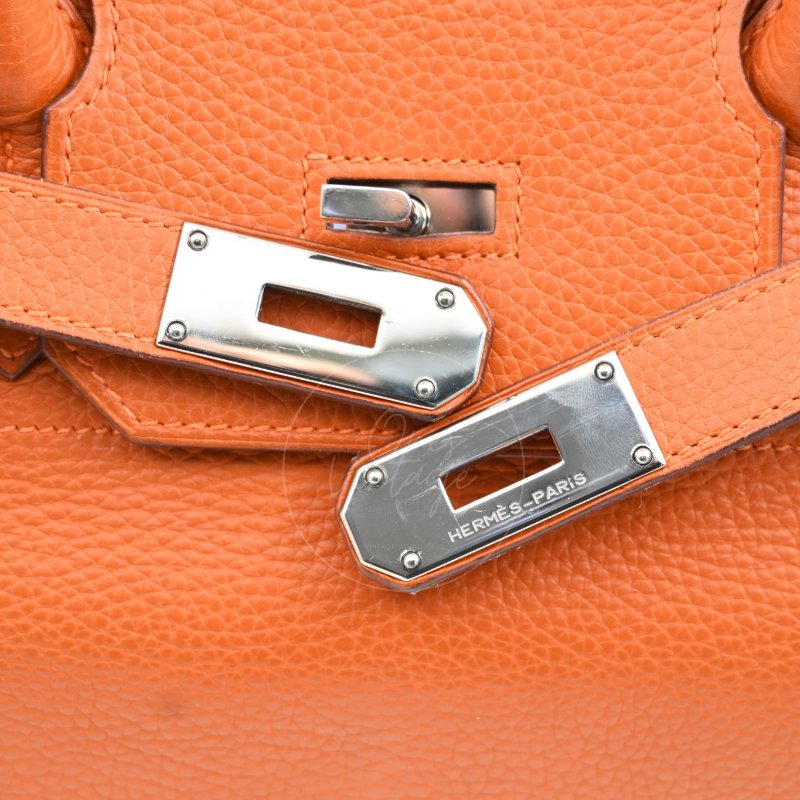 中古 愛馬仕 Hermes Shoulder Birkin 42 JPG 橙色銀色五金手袋-45