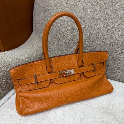 中古 愛馬仕 Hermes Shoulder Birkin 42 JPG 橙色銀色五金手袋
