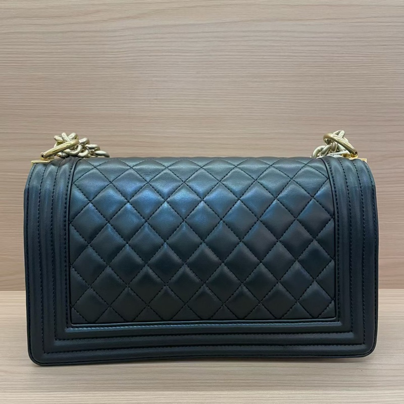Chanel 黑金 LEBOY 2016年 21開 中號 牛皮经典菱格鏈條包 有塵袋 無卡無盒子 尺寸底長25*高15*寬8*-1