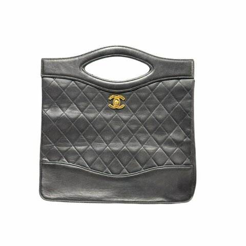 CHANEL Calfskin Leather Vintage 31 Handbag Black GHW