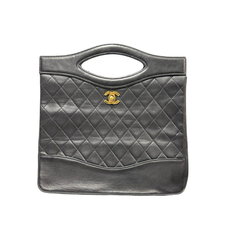 CHANEL Calfskin Leather Vintage 31 Handbag Black GHW-0