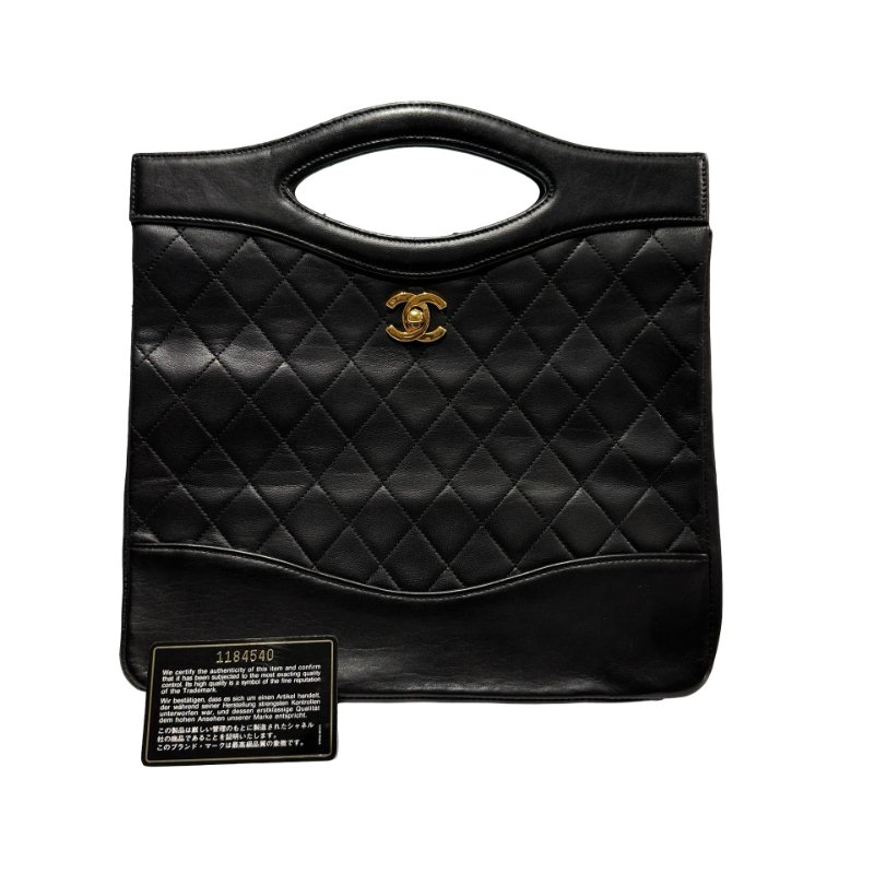 CHANEL Calfskin Leather Vintage 31 Handbag Black GHW-1