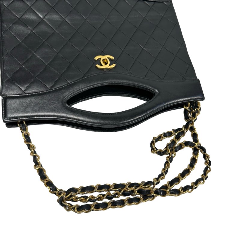 CHANEL Calfskin Leather Vintage 31 Handbag Black GHW-2